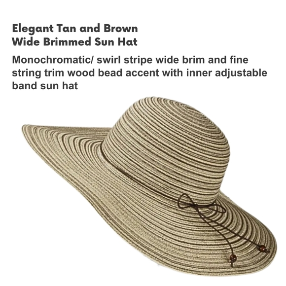 Elegant Tan and Brown Wide Brimmed Sun Hat - Picture 2 of 4
